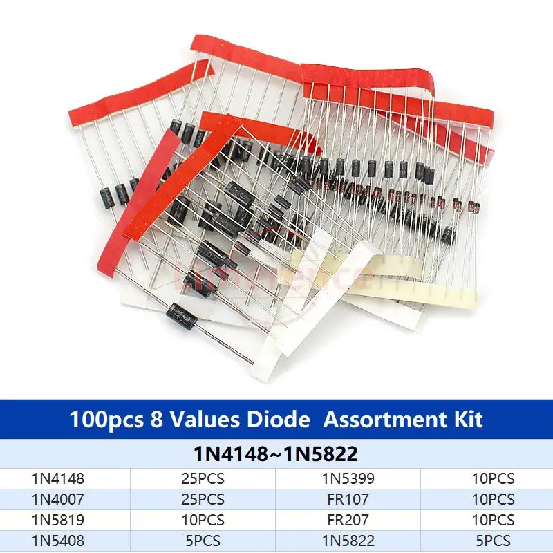 100PCS 1N4148 1N4007 1N5819 1N5399 1N5408 1N5822 FR107 FR207 DO-41 DO-27 Dioda Sakelar Cepat