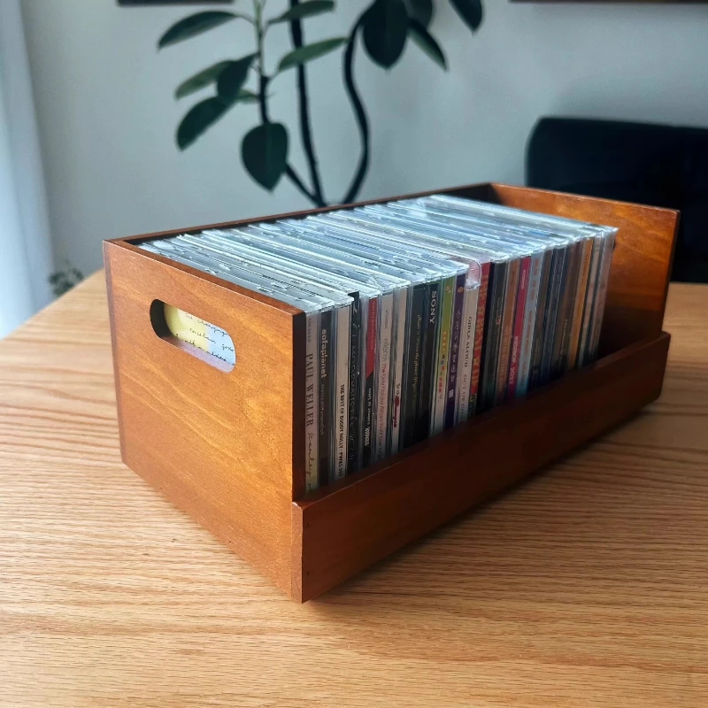 Vintage Wooden CD Storage Box for Vinyl Records