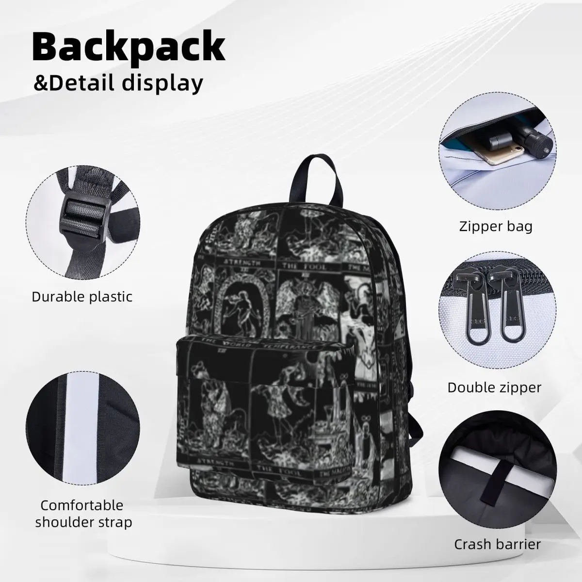 Major Arcana Tarot Backpack Silver and Black Style Backpacks Girl Outdoor Breathable School Bags Designer Rucksack