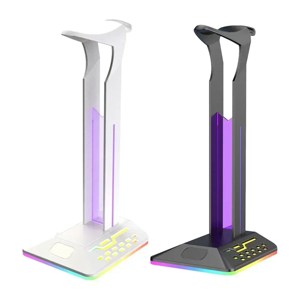 Soporte para auriculares RGB, soporte para auriculares sobre la oreja, estante de exhibición de escritorio con 2 puertos USB para jugadores, accesorios para Juegos de PC, escritorio