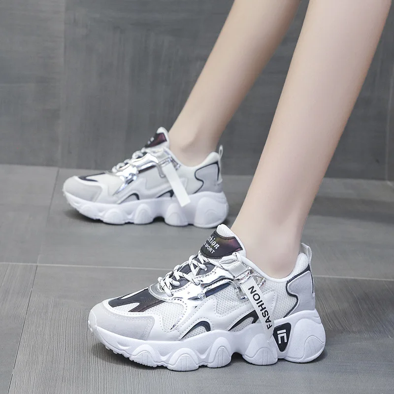 Women Sneakers Casual Platform Shoe2022 Fashion Korean Women Chunky Sneakers Platform Autumn Breathable Mixed Colors Women Shoes