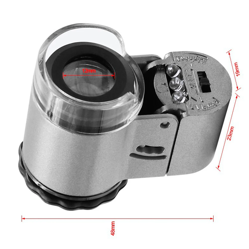 Imagem -05 - Lupa Dobrável Portátil com Iluminação Mini Microscópio de Bolso Handheld Lupa Jóias Moedas Selos Antiguidades 50x