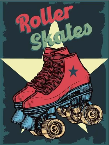Panneau métallique vintage rétro Roller Skates