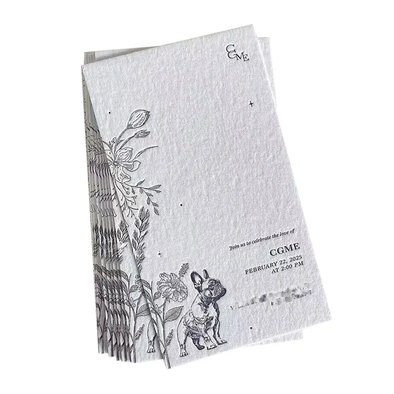 200Pcs Custom Business Cards 3D Texture Paper Wedding Invitation Cards Debossed Embossed 600gsm Cotton Paper Thank You Card