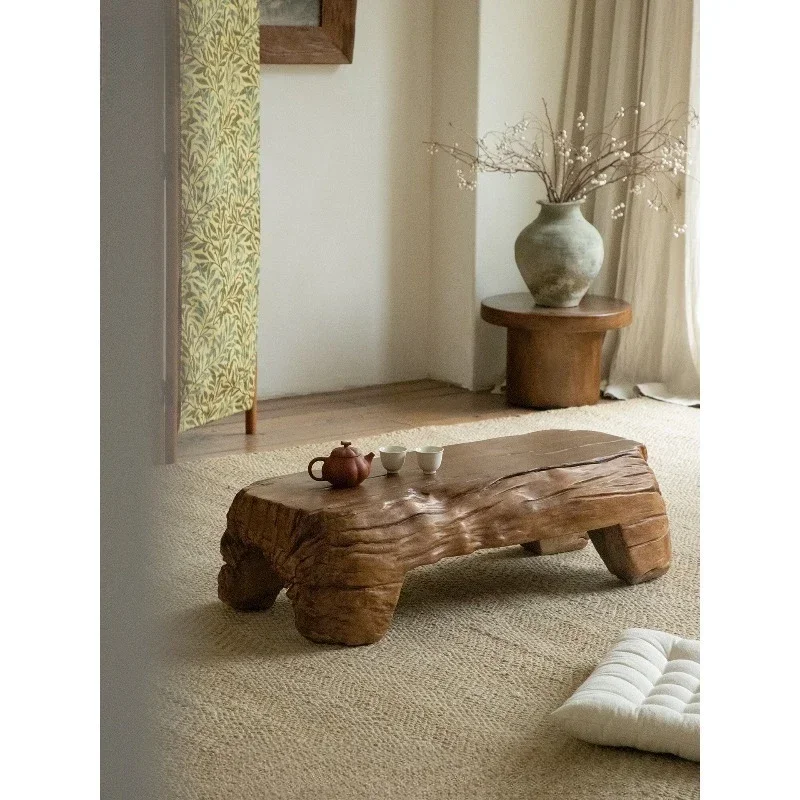 Weathered wood creative shape solid wood coffee table living room side table wabi-sabi style homestay wild luxury furniture