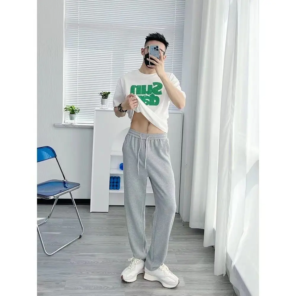 2025 New Style Hoodies Ins Spring Autumn White Casual Pants for Men and Women Handsome Versatile Straight Pants Sports Trousers