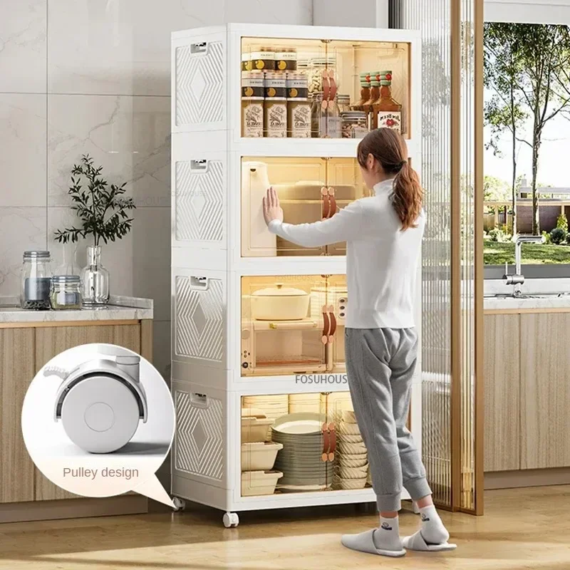 Home Collapsible Bedroom Storage Cabinet Kitchen Pantry Cabinets Large Capacity Bowl and Pot Storage Organizer Kitchen Furniture