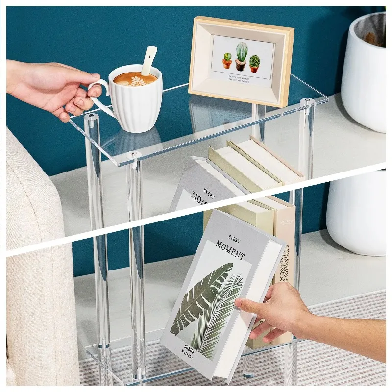 Acrylic table with narrow sides and two layers of rectangular light luxury high-end bedside living room