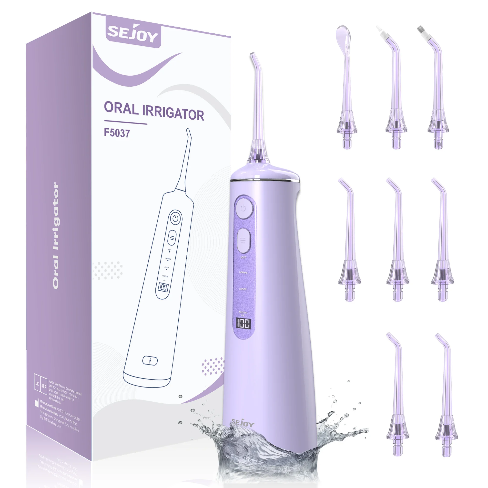 

Sejoy Dental Oral Irrigator Portable Water Flosser Rechargeable 4 Modes Teeth Cleaner 300ml 7 Jet Tips IPX7 Waterproof