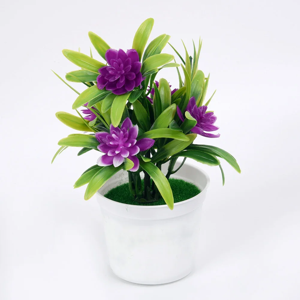 Realistic Lotus Flower Bonsai Table Decor Set with 5 Silk Blooms for Use in Living Room Bedroom Office or Hospitality Areas