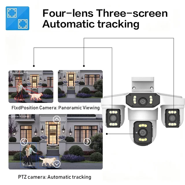 15MP Wifi IP Camera Three Lenses 8K PTZ Four Lens Outdoor Smart Home Wireless Surveillance Cameras Onvif Baby Monitor YOOSEE 5 15MP Wifi IP Camera Three Lenses 8K PTZ Four Lens Outdoor Smart Home Wireless Surveillance Cameras Onvif Baby Monitor YOOSEE 5