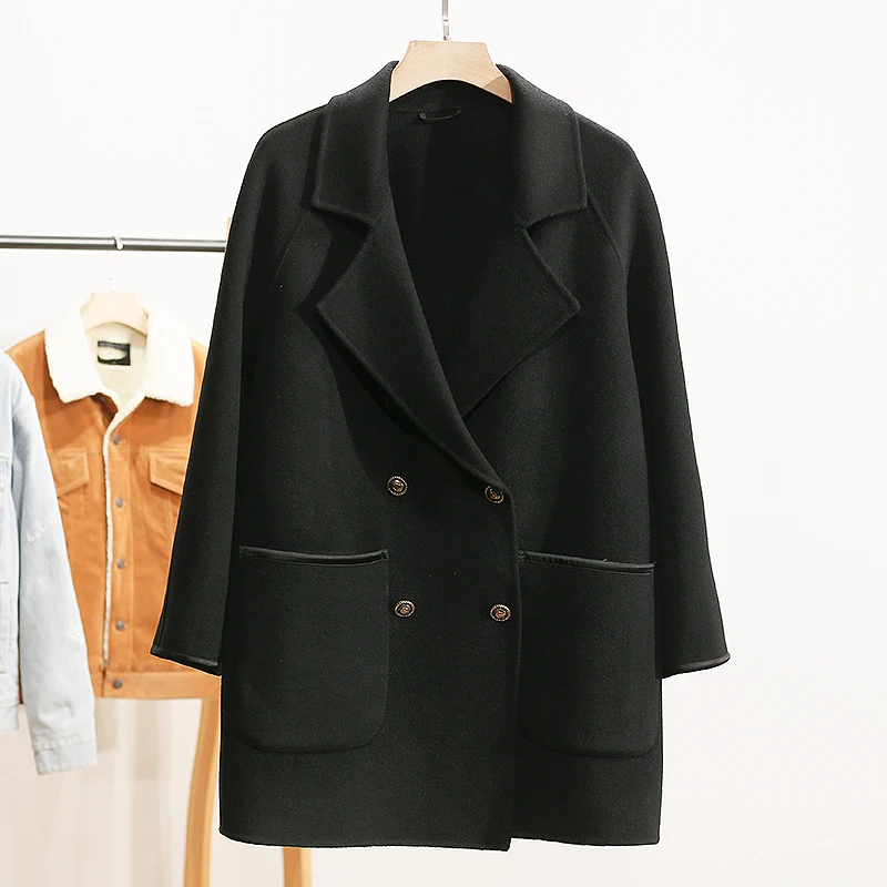 

Пальто Nii Brand из 100% шерсти, двубортное, средней длины, двустороннее, в уличном стиле, прямого кроя, с длинными рукавами, с отложным воротником