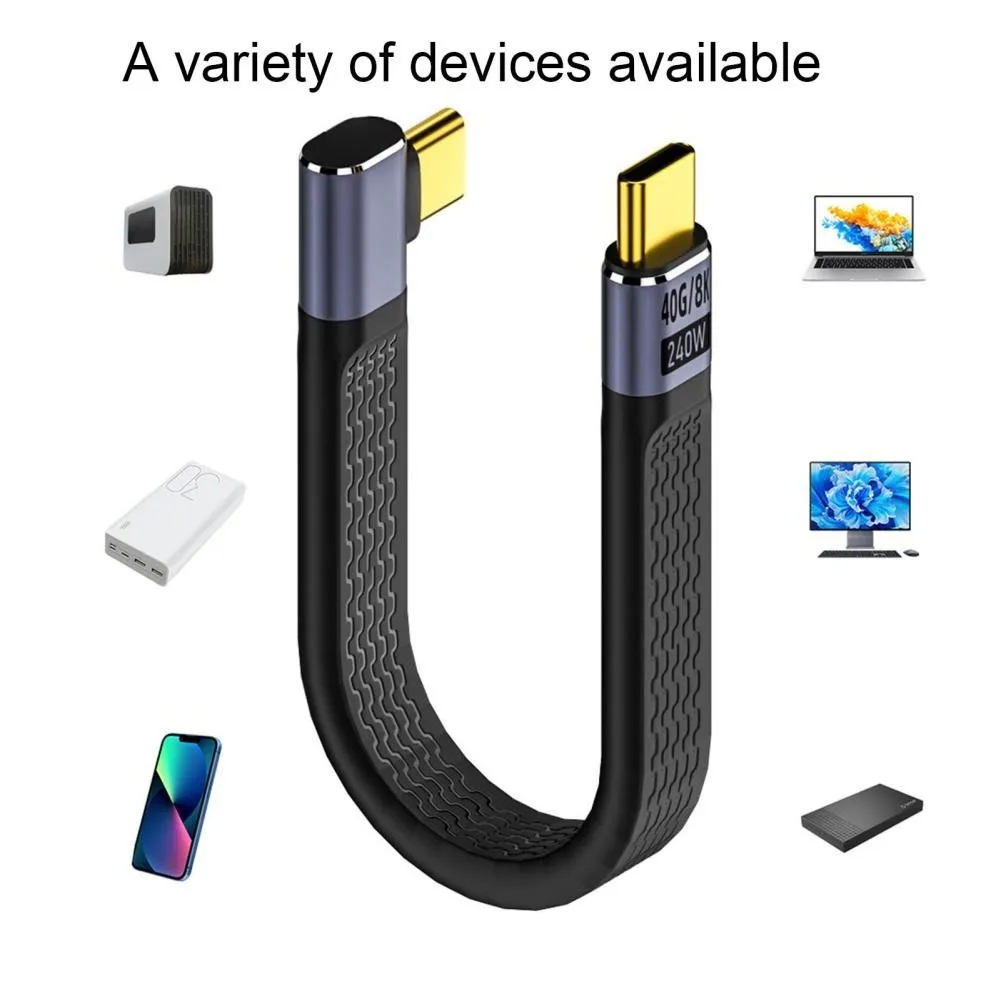 USB 4.0 케이블, 15cm 짧은 USB C에서 USB C 케이블, 40Gbps 데이터 변속기, 240W 고속 충전 케이블, FPC 디자인