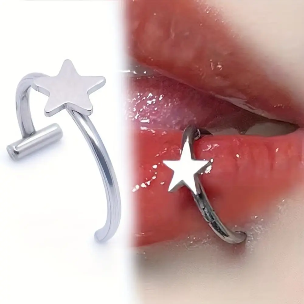 Stainless Steel Star-Shaped Fake Lip Ring Clip Non-Piercing Lip Cuff Unisex Simple Style Daily Wear Fashion Accessory 1 Piece