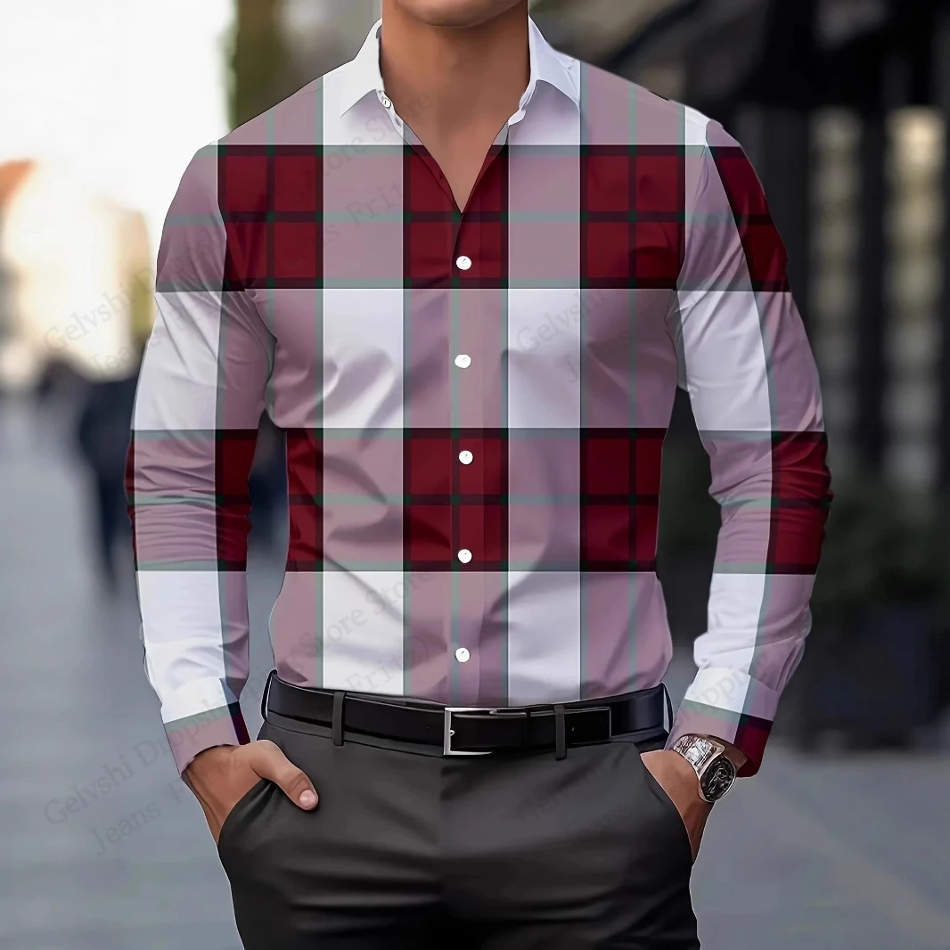 Camicia a maniche lunghe scozzese da uomo Camicia con stampa 3D a quadri Uomo Donna Moda Casual Ufficio Camicie da lavoro Camicetta da uomo firmata