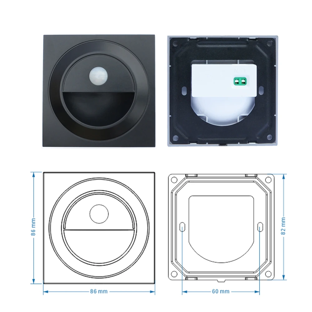 Detector de movimiento PIR de 86x86mm, luz Led para escaleras, redonda, cuadrada, 1,5 w, lámpara de esquina de pared, iluminación nocturna