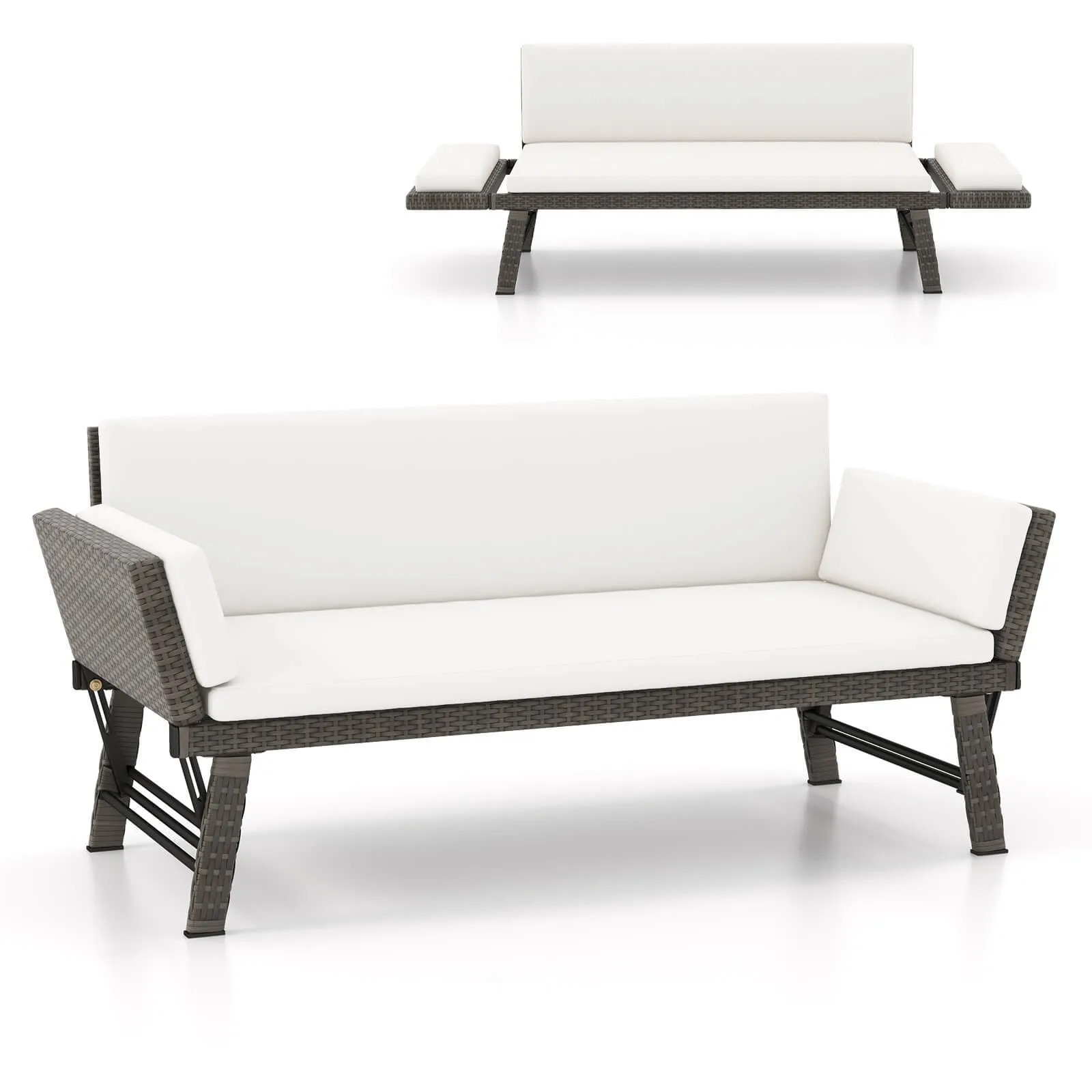 

Outdoor Convertible Sofa Daybed with Adjustable Armrests Removable Cushions