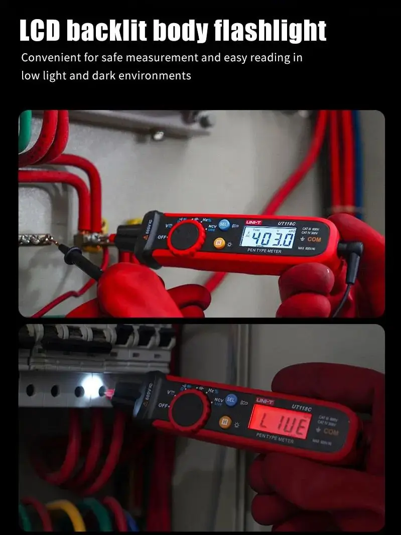 UNI-T UT118C Multimetr w kształcie długopisu Cyfrowy 6000 zliczeń AC/DC Rezystancja napięcia Pojemność Częstotliwość Dioda EF NCV Multi Tester — zdjęcie 2
