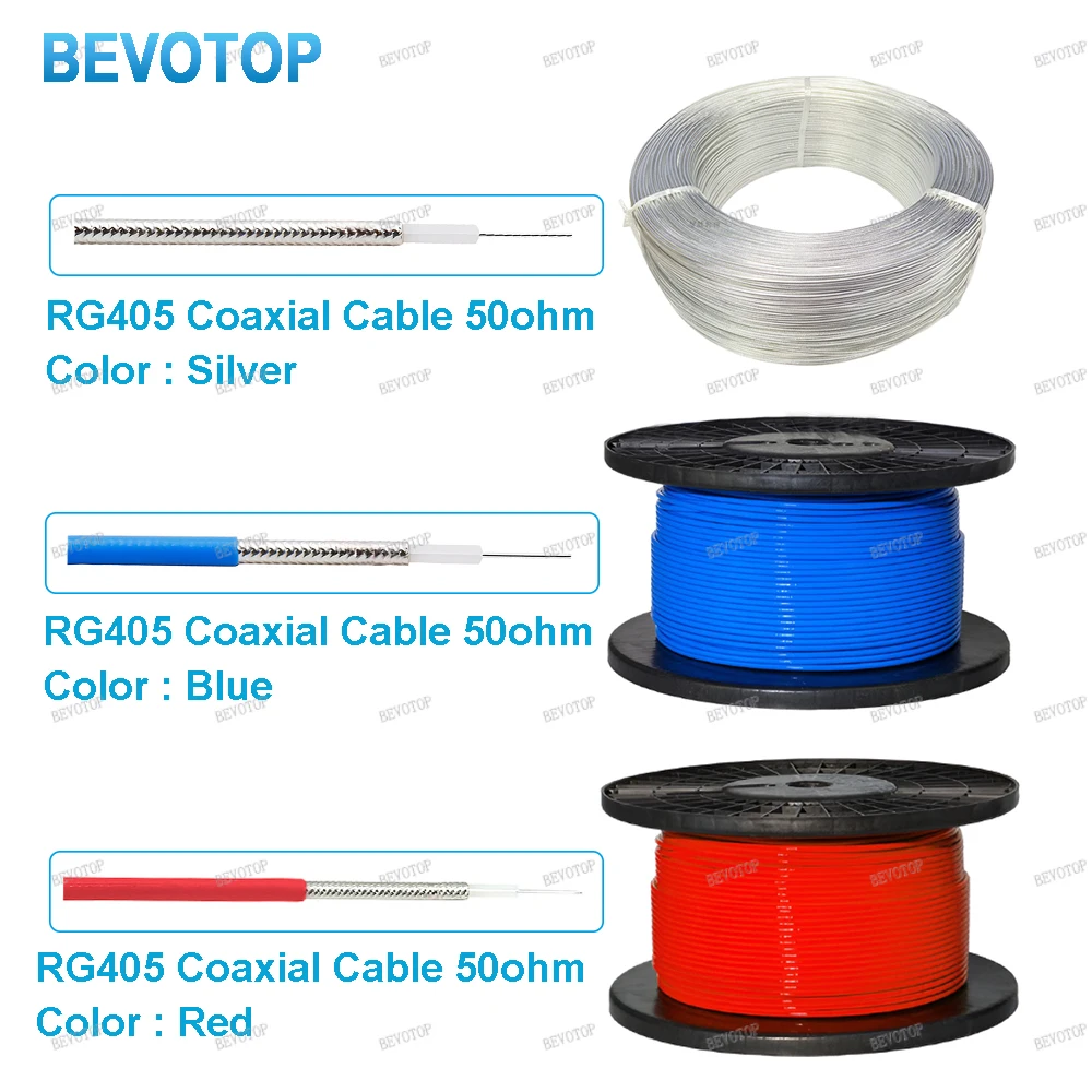Semi-Flexible RG405 Coaxial Cable High Frequency Test Cable 50ohm 086 RF Coaxial Cable Pigtail Jumper Blue/Red/Silver 1M~200M