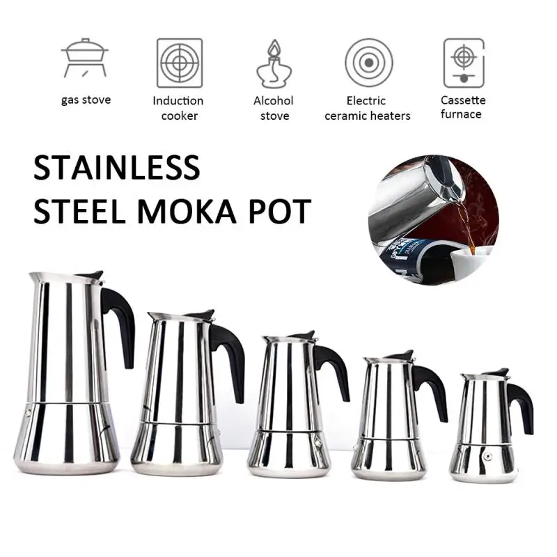 Electric Moka Coffee Pot 2/4/6/9/12 Cups Stainless Steel Thickening Espresso Coffee Maker Italian Cuban Classic Coffee Pot ﻿