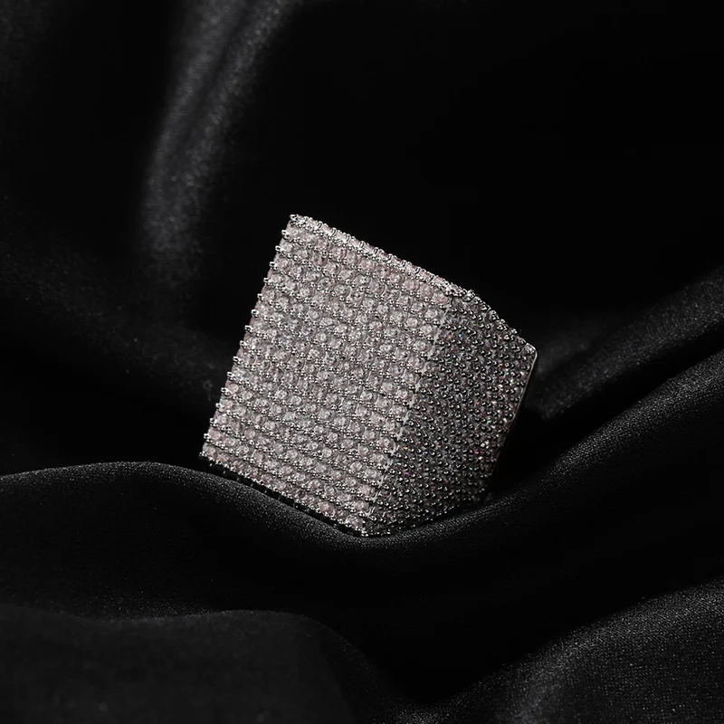 Hip Hop Micro Paved Cubic Zirconia Big Square Finger Ring for Men Bling Ice Out CZ Rings Male Rapper Jewelry Size 8-11