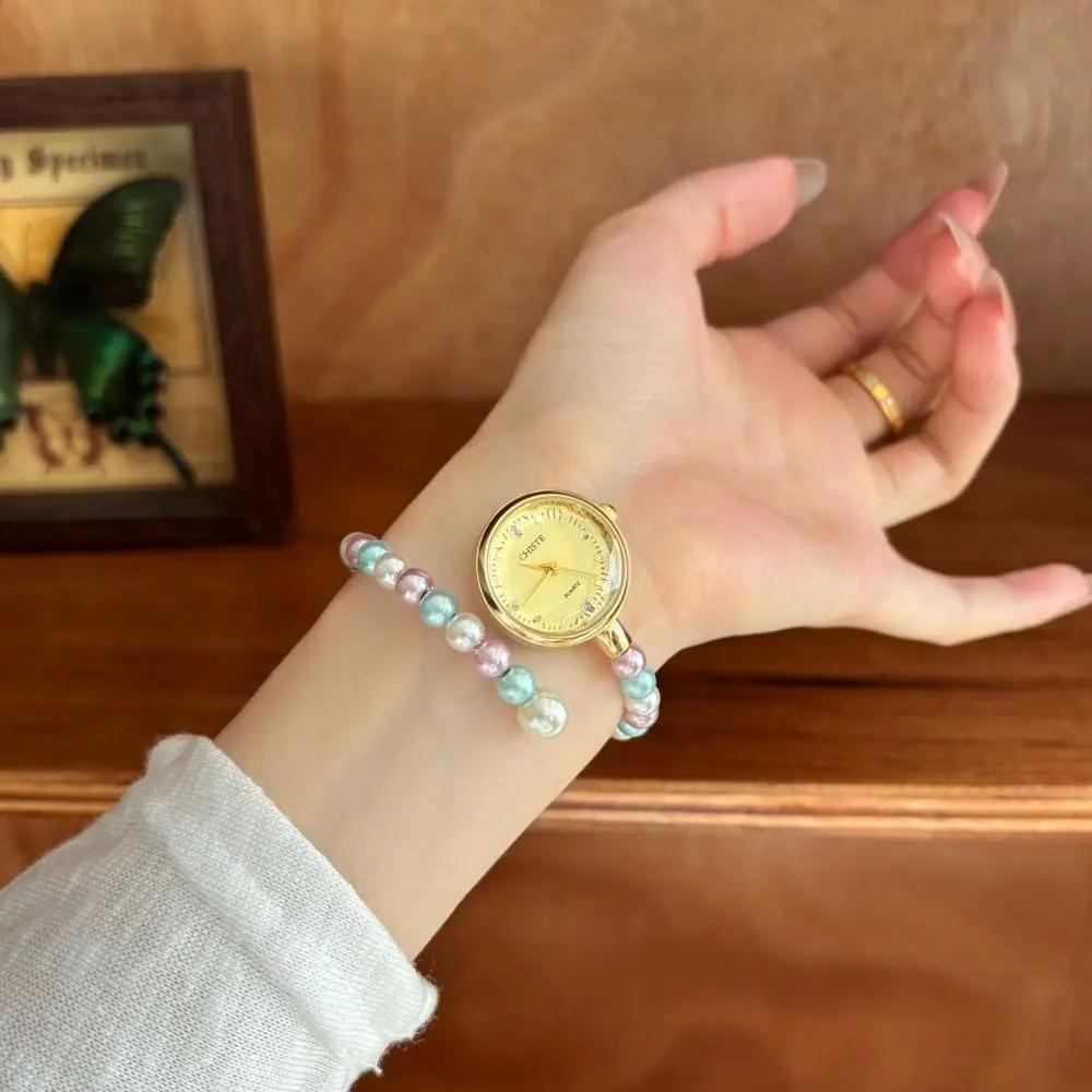 New Rainbow Pearls Bracelet Watch Adjustable Elegant Quartz Watch Gift Luxury Ladies Watch for Women