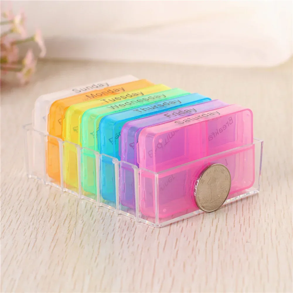 7 Day 28 Grids Rainbow Pill Medicine Box Tablet Medicine Organizer Health Storage Pill Box Holder Splitters With Printed Braille