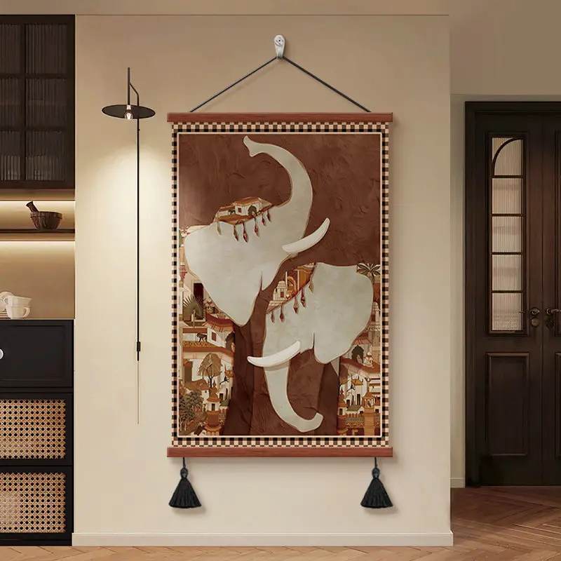 Medieval French style living room entrance entrance decorative painting sofa background wall hanging staircase mural