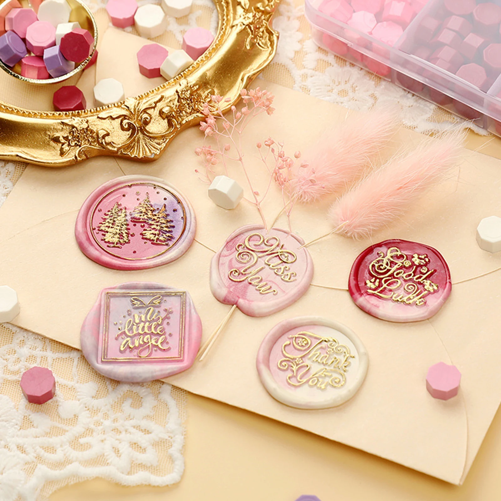 600 Pieces Sealing Wax Beads Kit Colorful Wax Seal Beads with Storage Box 1pc Wooden Handle Wax Melting Spoon