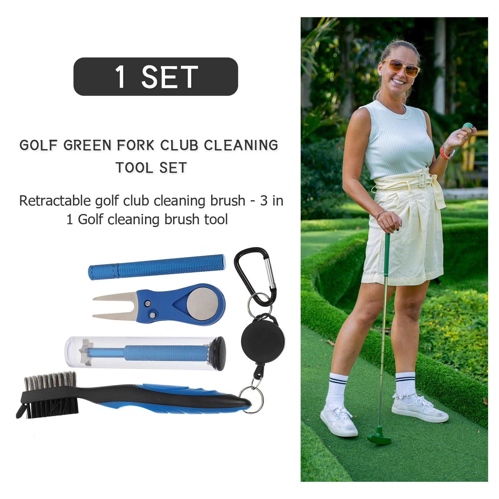 

1Set Golfing Cleaning Tool Club Brush with Hook Durable Lightweight Groove Cleaner for Golfing Enthusiasts Double-Sided Brush
