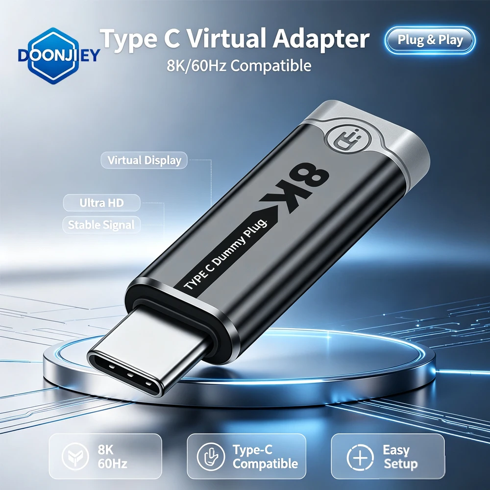 DOONJIEY 4K HDMI Dummy Plug DP VGA DVI Mini DP Display Emulator Virtual Monitor Headless Display Adapter EDID Emulator Headless