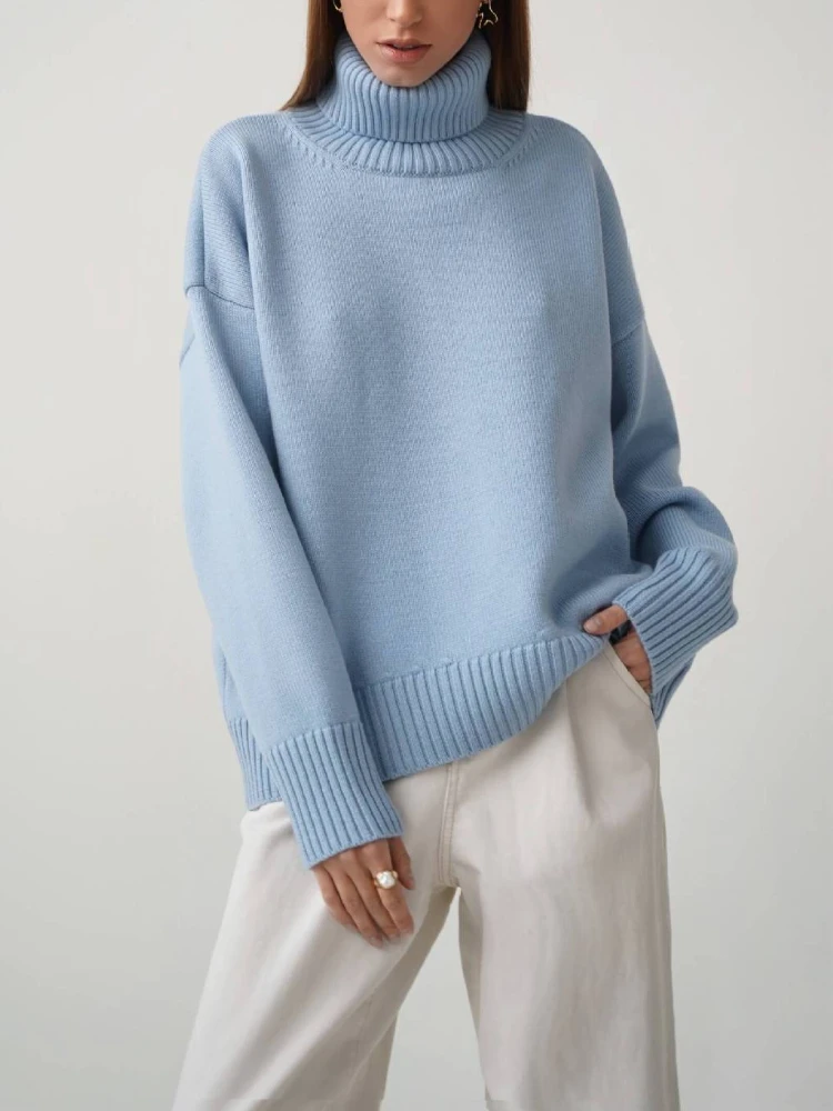 Bornladies Damen Rollkragenpullover CHIC Herbst Winter Dicker Warmer Pullover Übergroßer Lässiger Loser Strickpullover Damenpullover – Detail 8