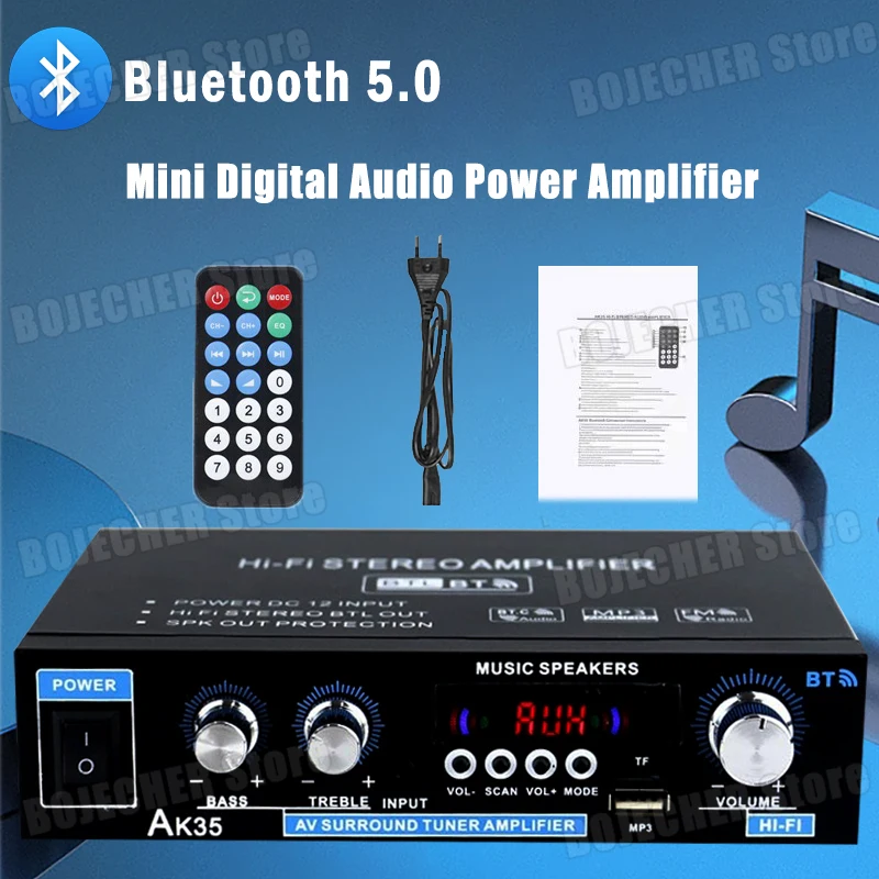 

AK35 Мини Bluetooth 5.0 Цифровые усилители Hi-Fi Стерео Автомобильный усилитель мощности 2,0-канальный FM USB Караоке Аудио AMP Вилка европейского стандарта