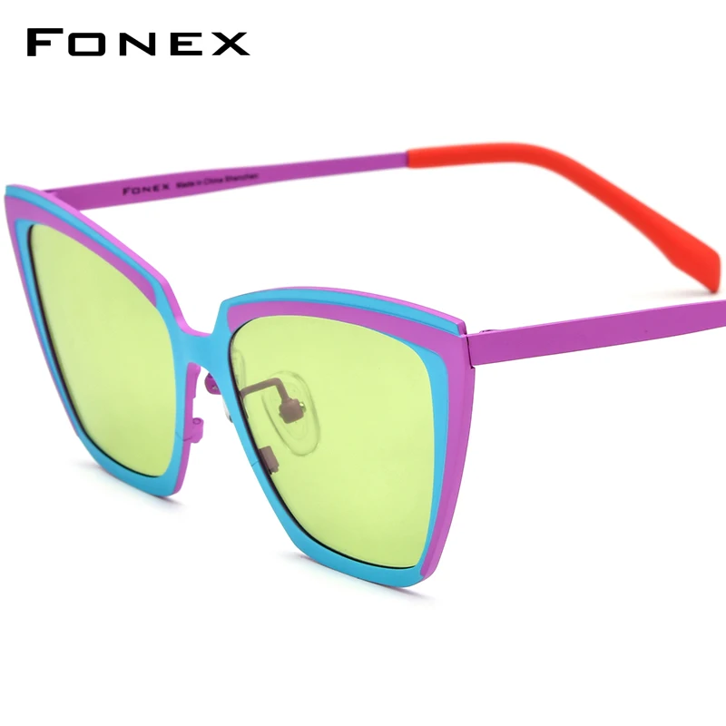 FONEX Reines Titan Sonnenbrille Frauen 2024 Neue Retro Vintage UV400 Big Cat Eye Polarisierte Sonnenbrille für Männer Shades F85809T