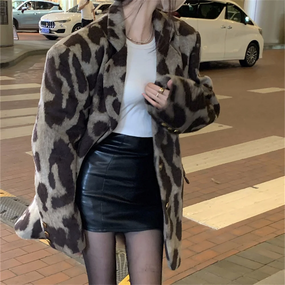 Alien Kitty Women Leopard Blazers Full Sleeve Winter Cotton Padded Vintage Fashion New Slim Office Lady Animal Printed Coats