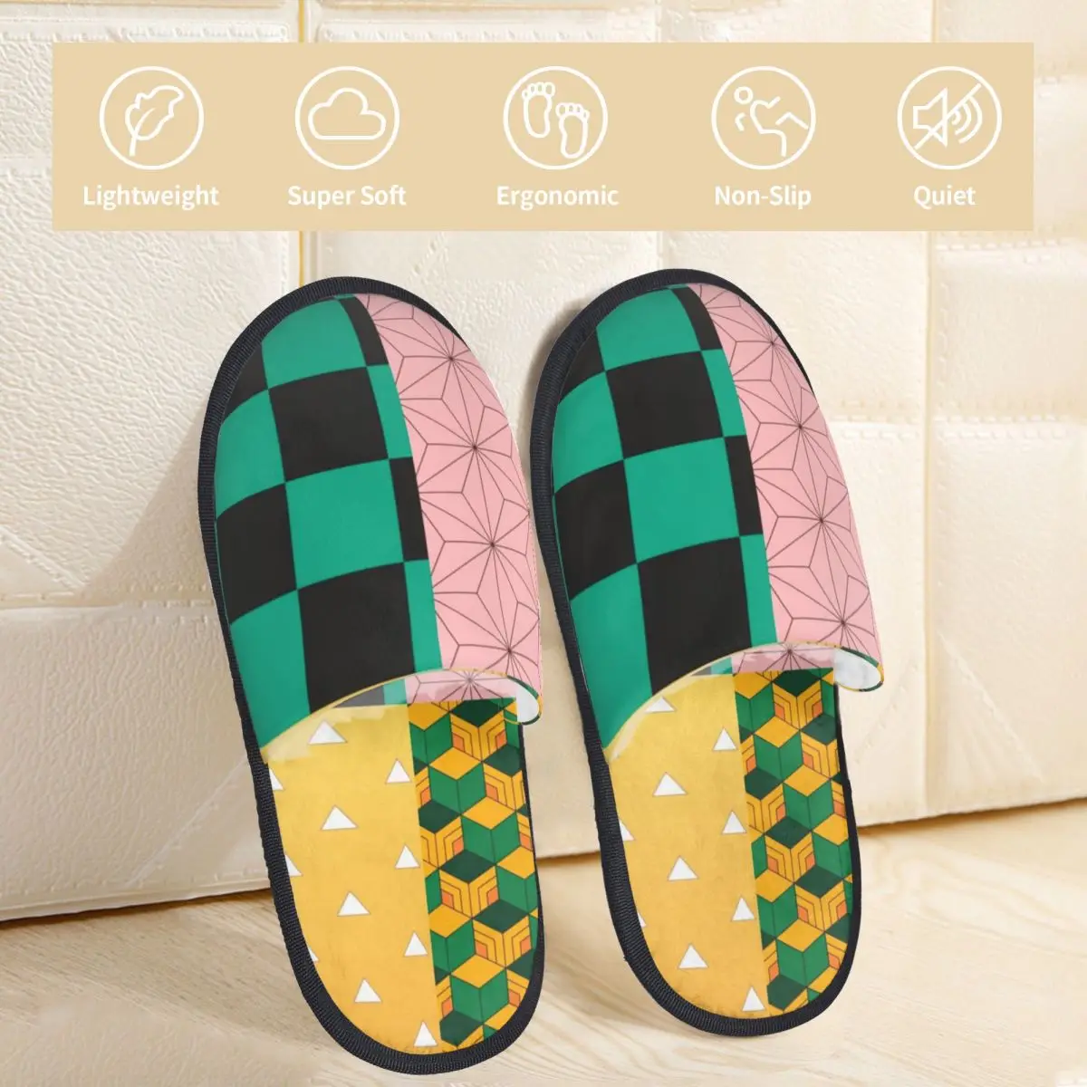 Demon Slayer Patterns Plush Slippers Living Room Cozy Memory Foam Slides Non Slip