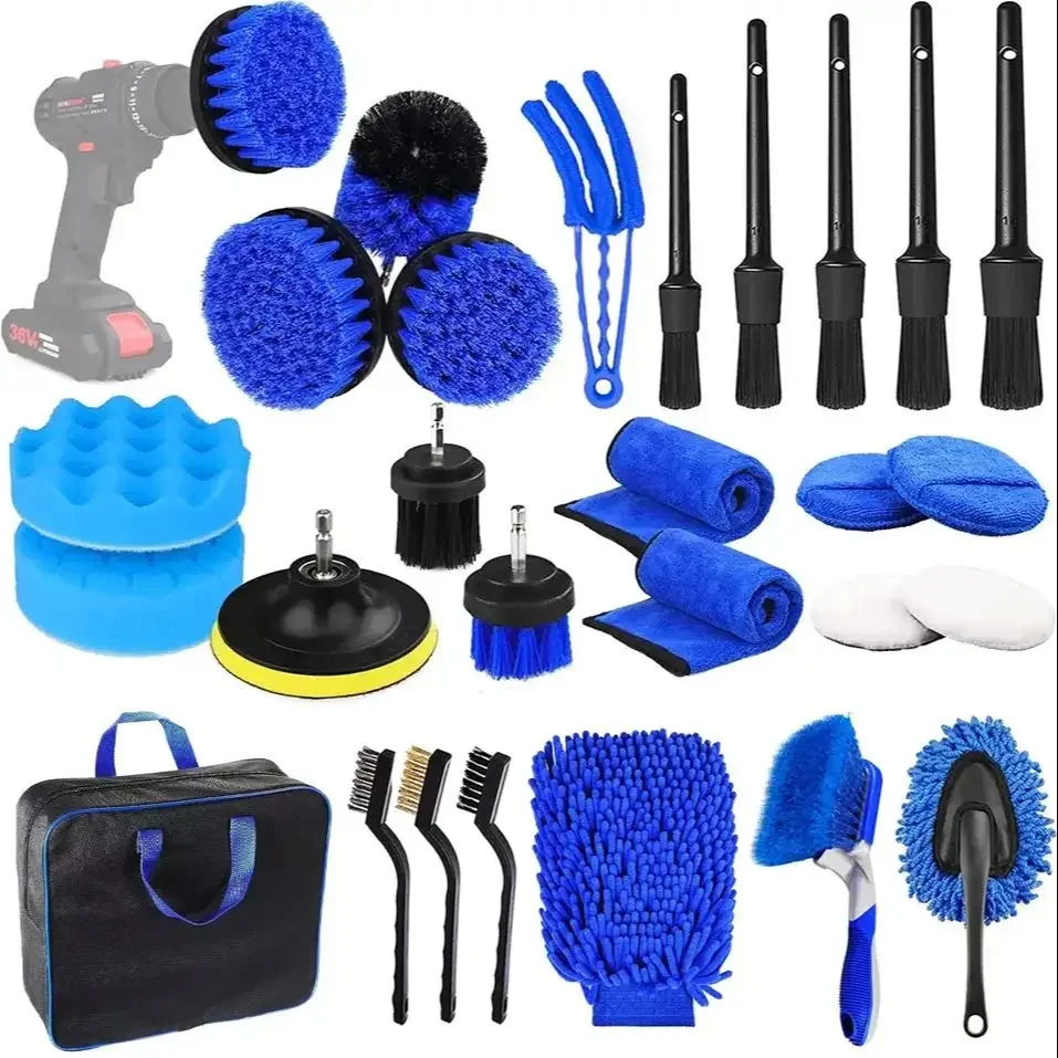 26-delige autodetailingset (blauw) – alles-in-één autoreinigingsset voor wielen, interieur, exterieur, leer, dashboard & ventilatieopeningen - afbeelding 2