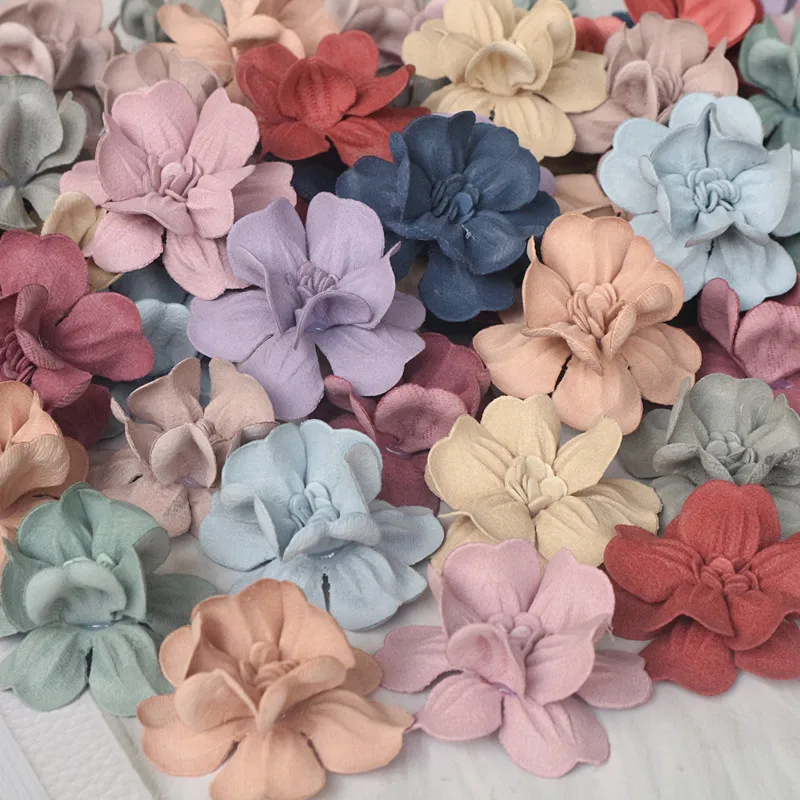 10Pcs 4.5CM Leather Artificial Fake Flower Hats Shoes Headband Hair DIY Accessories Decorative Flowers Applique