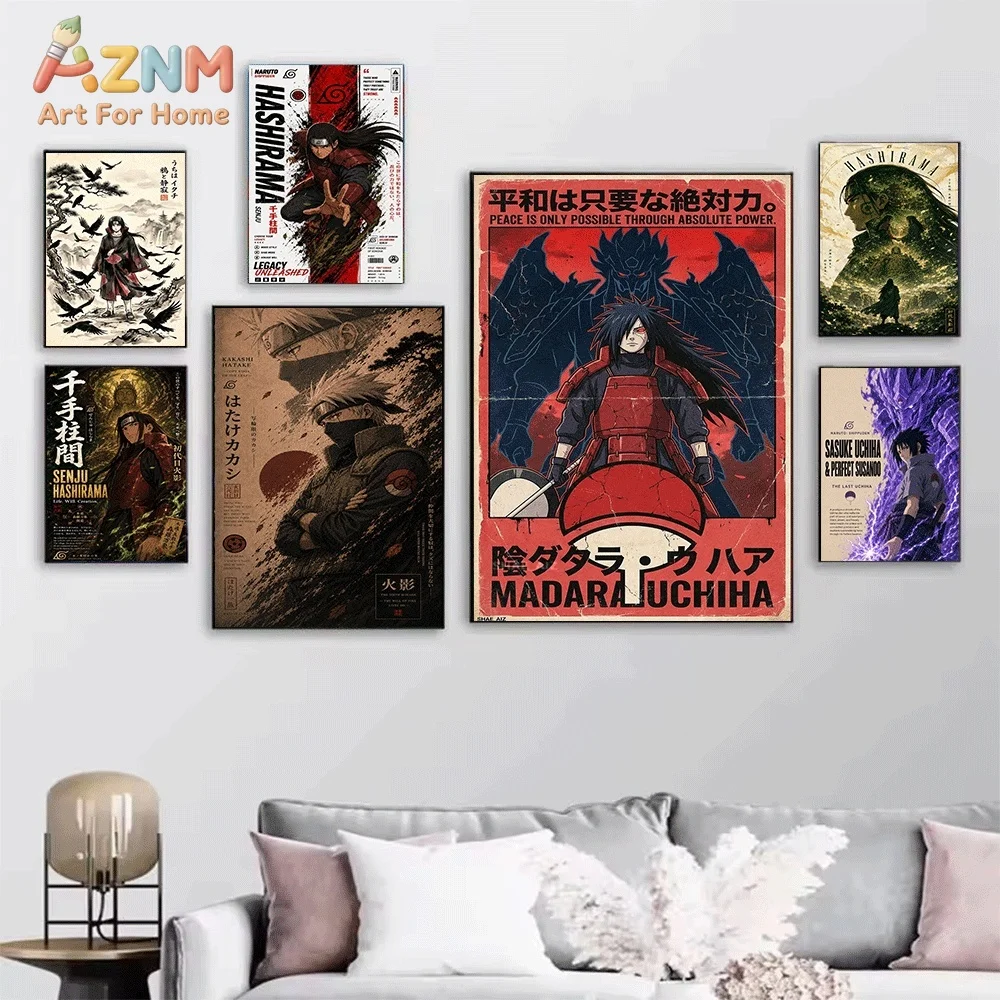 Naruto Anime Canvas Wall Art, Neji Hyuga Shikamaru Kakashi Madara Hashirama Sasuke Manga Character Print, Unframed Canvas Pain