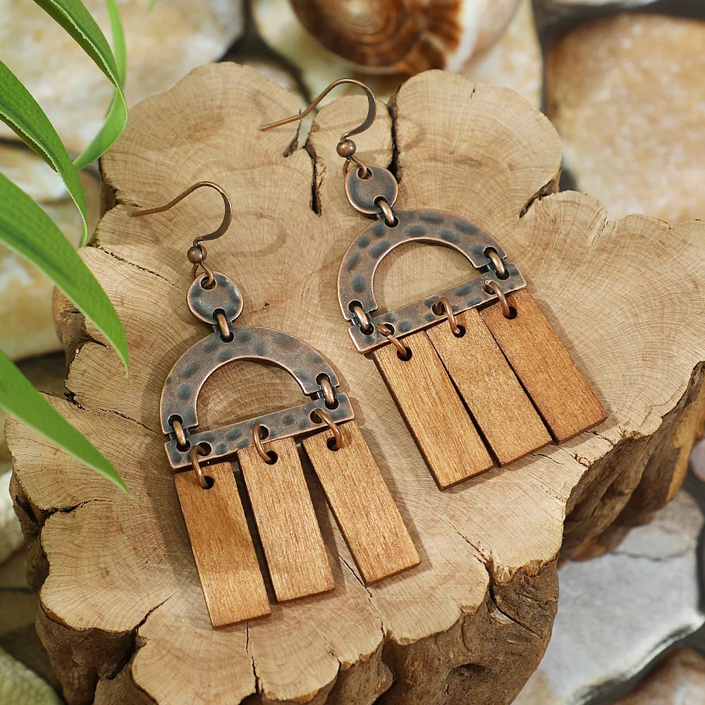 Vintage ethnische geometrische braune Tropfenohrringe für Frauen, elegante Persönlichkeit, Urlaub, lässig, täglich, Ohrringe, Boho-Schmuck – Detail 16