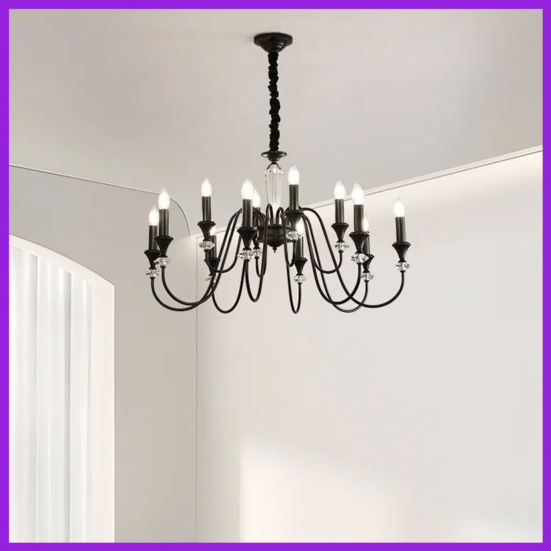 الفرنسية العتيقة الأسود النحاس قلادة أضواء الثريا لغرفة المعيشة غرفة نوم غرفة الطعام الديكور LED شمعة الثريات