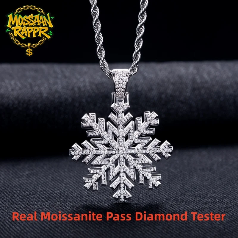 MossanRappr 1.32cttw Moissanite Iced Out Snowflake Pendant 14K Gold Plated Hip Hop Necklace Anniversary Birthday Gifts for Women