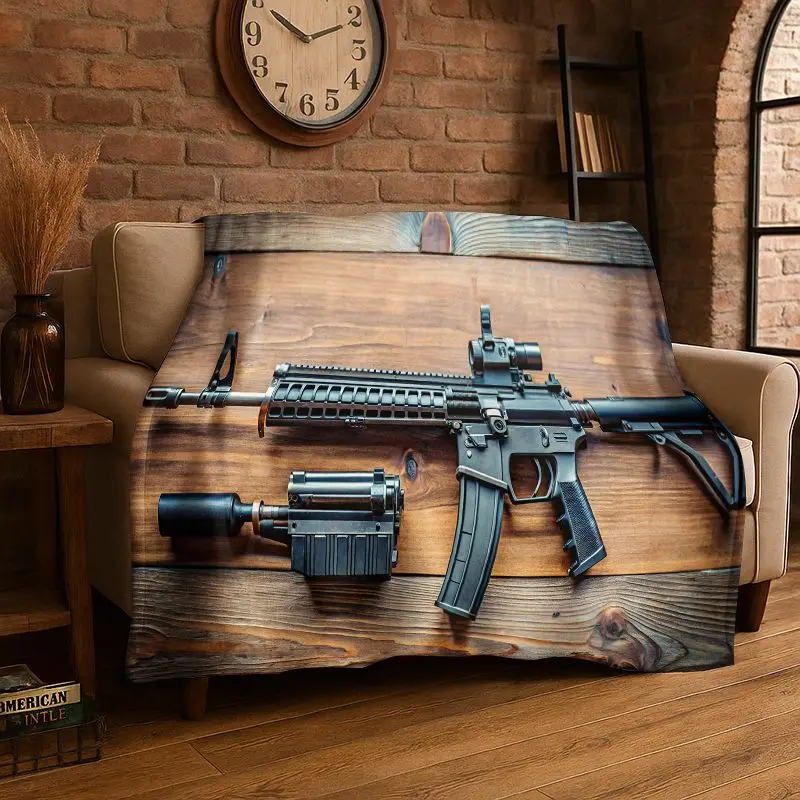Metal Gun Bullet Military Equipment Pistol Flannel Blanket Soft Throw Blanket for Bedroom Living Room Bed Travel Camping Picnic