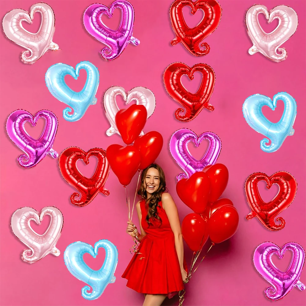 18inch Heart Foil Balloons Colorful Romantic Hook Heart Shaped Helium Balloons Valentines Day Wedding Party Decorations Supplies