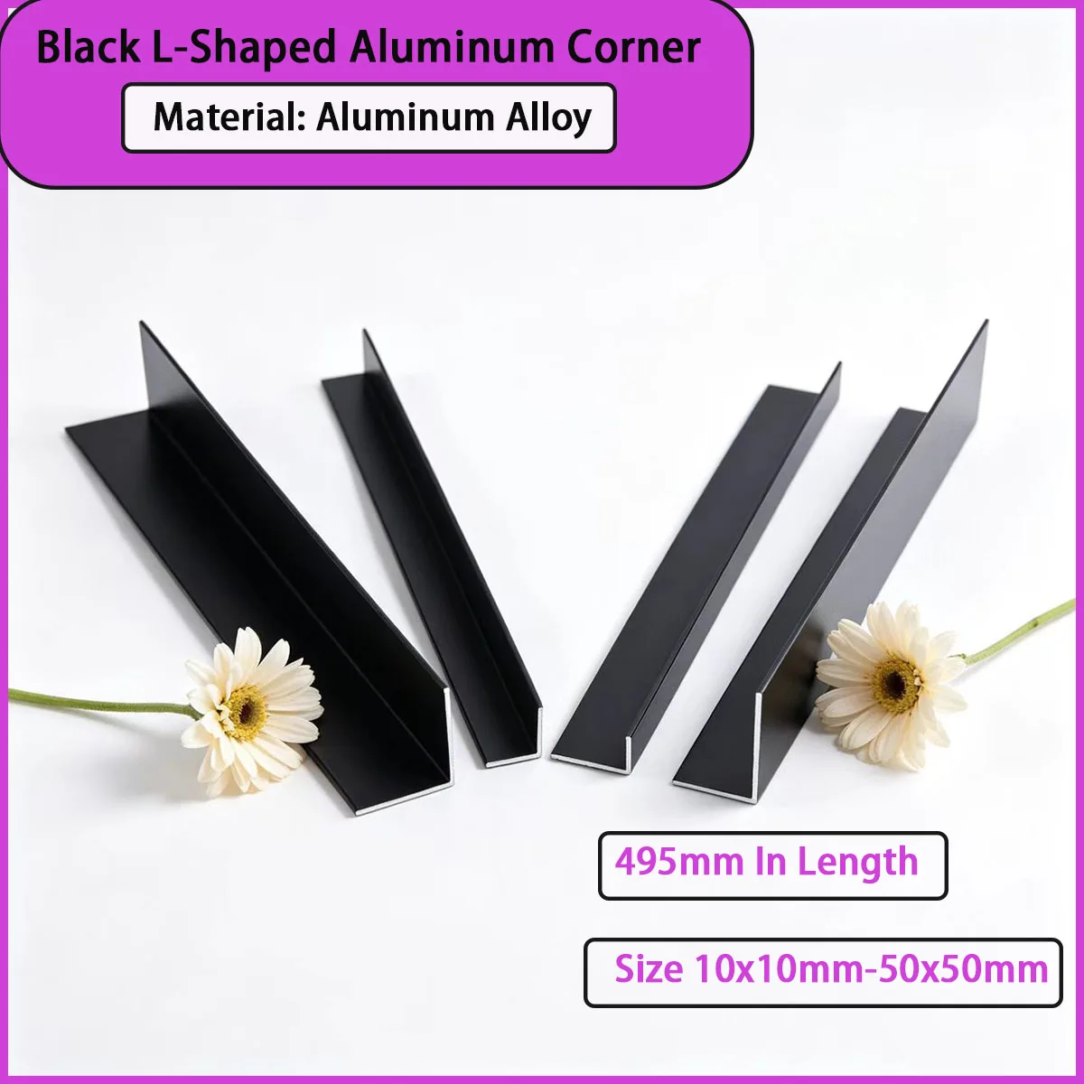 

Size 10x10mm-50x50mm black L-shaped aluminum corner for frame construction, cabinet edging, shelf right angle connection, etc