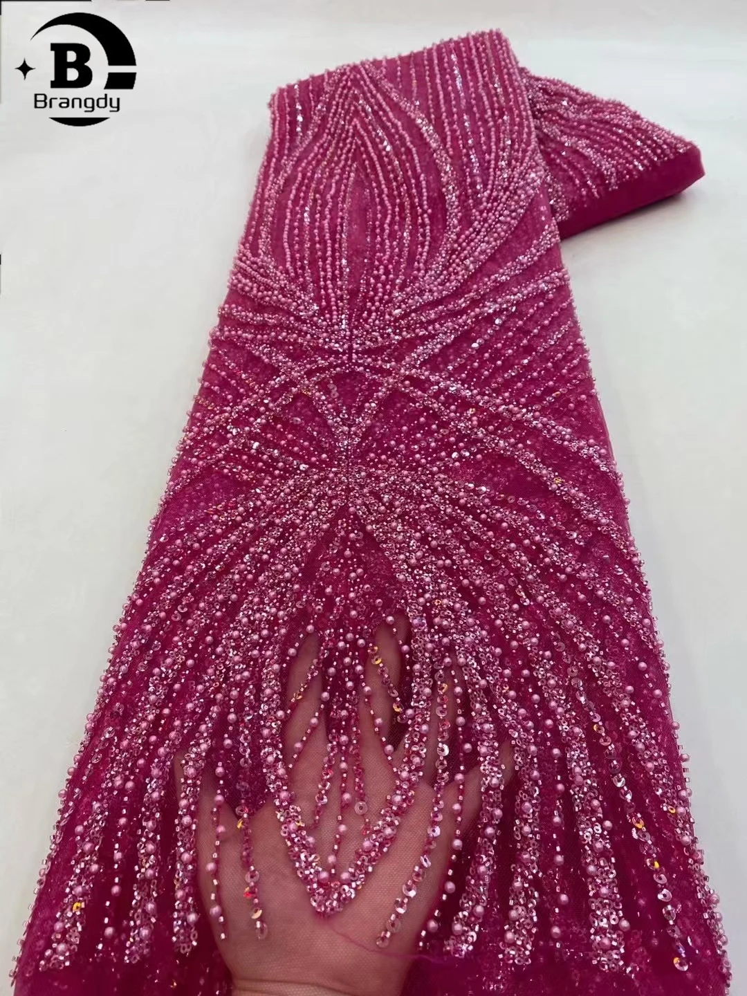 

2025 The Latest High Quality African Luxury Beaded Lace fabric French Nigerian Sequin Lace Fabric For Women's Evening Gowns