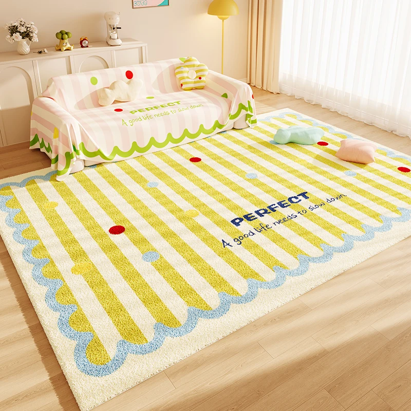 

Dopamine Color Rugs for Bedroom Large Area Living Room Decoration Stripe Carpet Thick Plush Study Floor Mat Home Fluffy Soft Rug