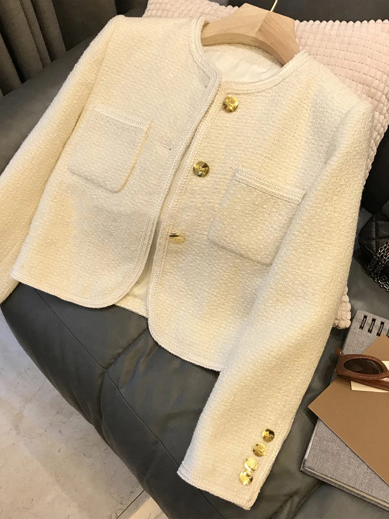 

Стильное повседневное пальто с круглым вырезом, элегантная женская модная верхняя одежда без украшения, удобное верхнее пальто