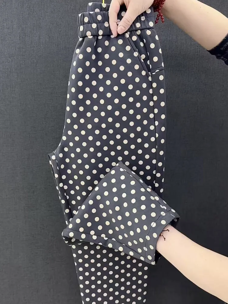 

Spring Polka Dot Casual Pants Women High Waist Loose Cover up Harlan Carrot Pants Stylish Versatile Middle Aged Nine Points