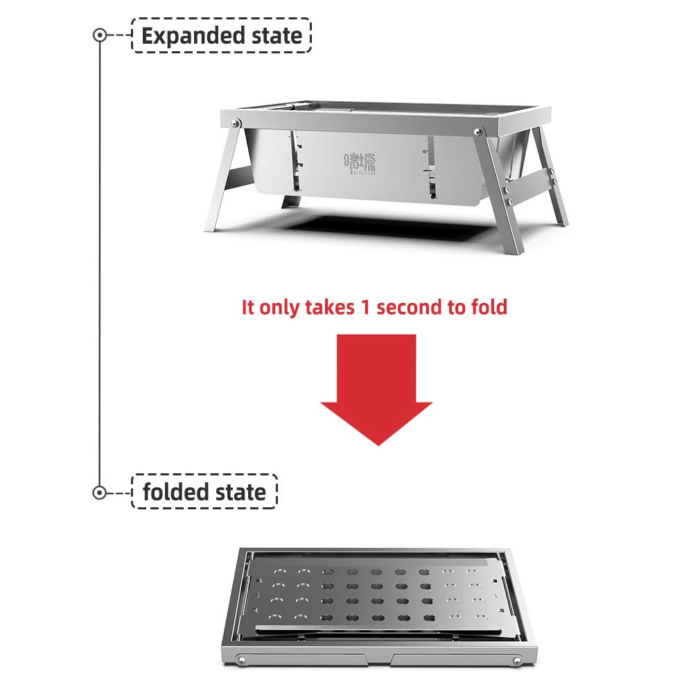 Camping Picnic Stove Outdoor Stainless Steel BBQ Grill Folding Stove Portable Folding Cooking Charcoal Stove Barbecue Utensils